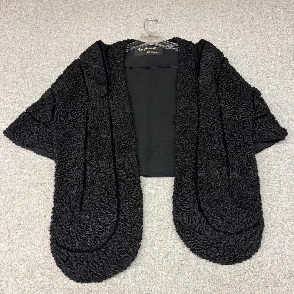 Harry Victor & Son Capelet Wrap One Size Black Faux Persian Lamb Fur Vintage 27"